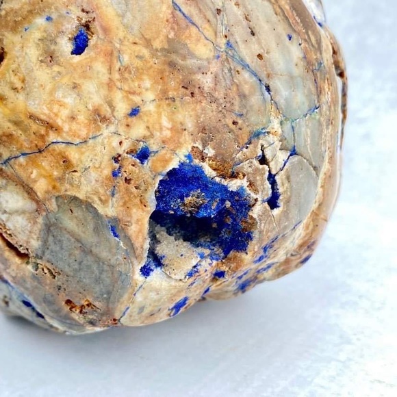 GEMSTONE 4.7" AZURITE & MALACHITE Carved Skull - Picture 10 of 11